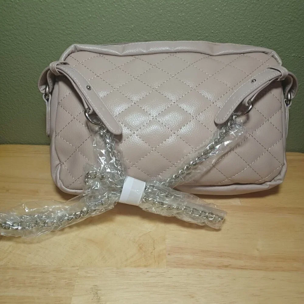Bella Russo Gray Taupe‎ Quilted Faux Leather Crossbody Bag with Chain Strap NWOT